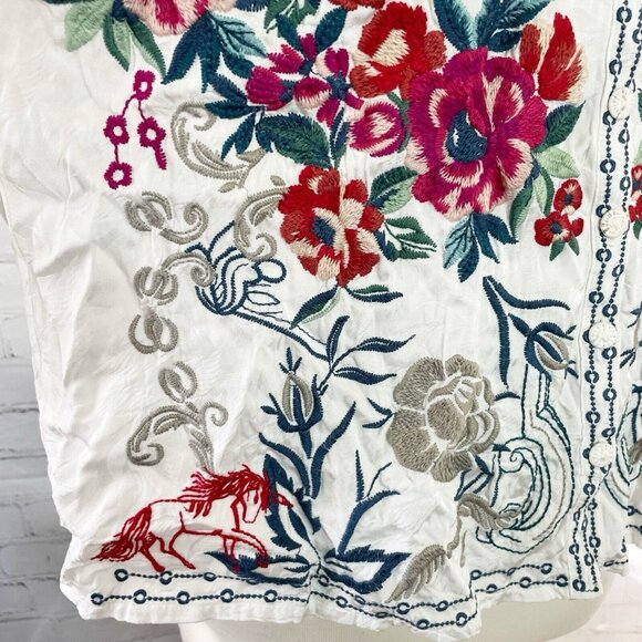 NEW Johnny Was Embroidered Floral Blouse Women's Size S Rayon Boho Peasant Top - Picture 5 of 10